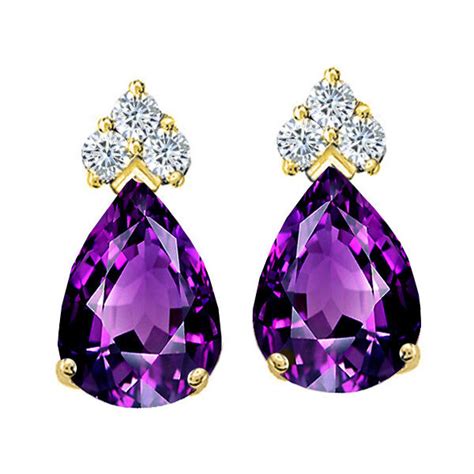 STUNNING PEAR SHAPE AMETHYST STUD EARRINGS 14K SOLID YELLOW OR WHITE