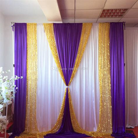 Stunning 10ft X 10 Ft White Navy And Gold Curtains With Purple Ice Silk