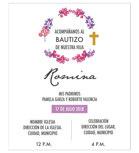 Invitación Bautizo Flores Diseño Digital Personalizadas