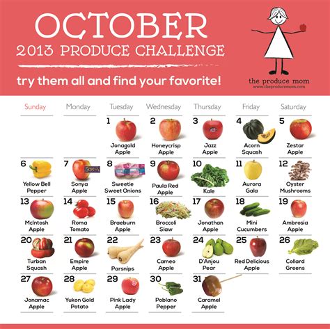 The Produce Moms Monthly Produce Challenge Calendar October 2013