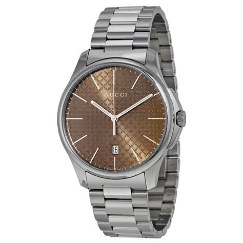 Gucci G Timeless Brown Dial Stainless Steel Mens Watch Ya126317