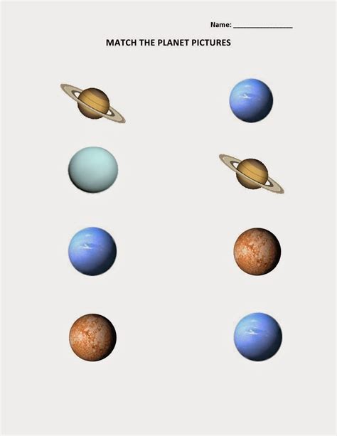 Kids Page Match Solar Planets Picture Worksheet