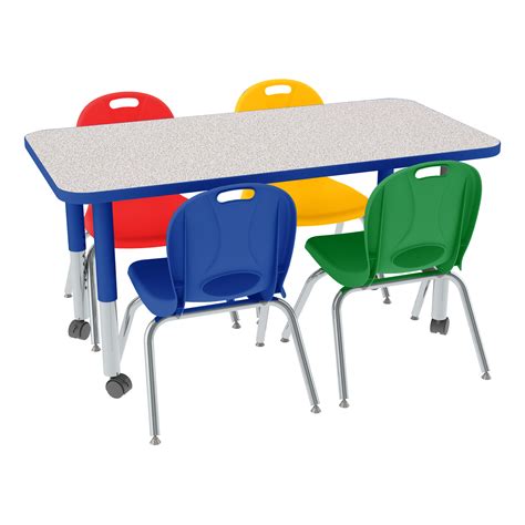 Sprogs Rectangle Adjustable Height Preschool Table And Four Assorted