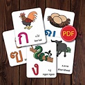 44 Thai Letters Flash card with picture,Learning Thai,Kor-kai,Thai ...