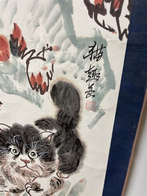 Antiques Atlas Chinese Oriental Hand Painted Cat Scroll Signed