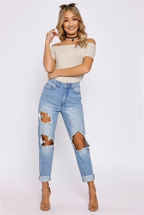 Ripped Light Wash High Waisted Mom Jeans High Waisted Mom Jeans Fashion Clothes Women Mom Jeans