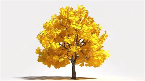 Isolated Yellow Leaf Tree In 3d Render Background Floral Tree Spring