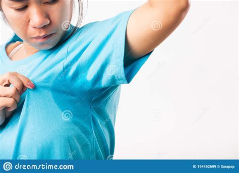 Female Very Badly Have Armpit Sweat Stain On Her Clothes Royalty Free