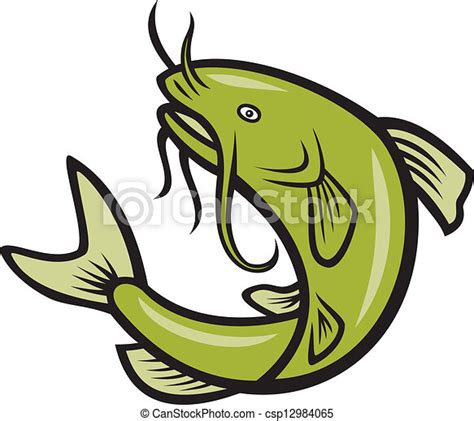 Clip Art Vector Of Catfish Fish Jumping Cartoon Illustration Of A