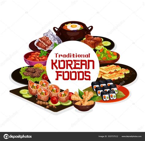 Παραδοσιακό κορεάτικο φαγητό πιάτα κουζίνας Stock Vector by