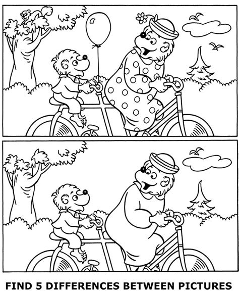 Find 5 Differences Between Two Pictures Bears On Bikes Preschool