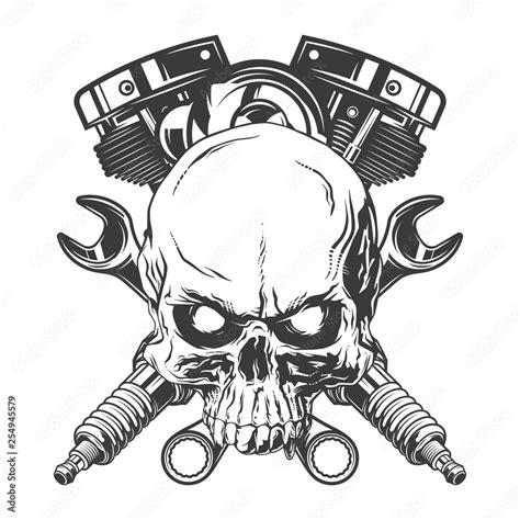 Vecteur Stock Hand Drawn Illustration Of A Biker Skull Motorcycle