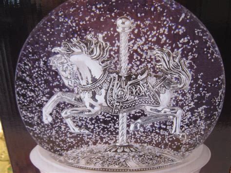 Water Snow Globe With Sliver Carousel Horse Blower Circulates Snow