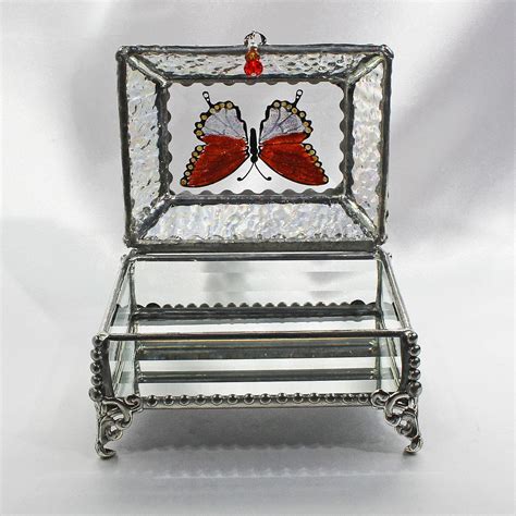 Etched Hand Painted Glass Jewelry Box Hand Crafted