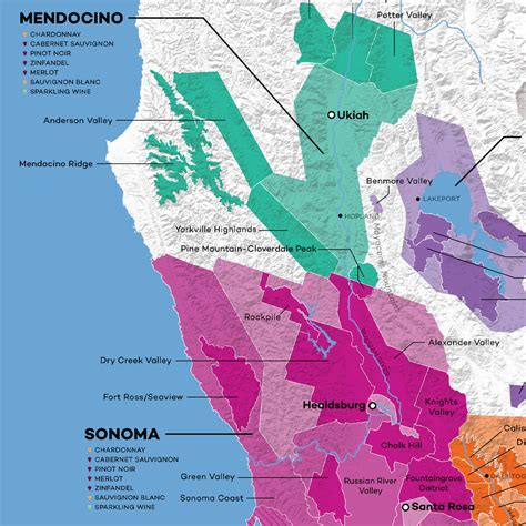 Regional Wine Ava Map Of North Coast Ca Usa Wine Posters Wine Folly