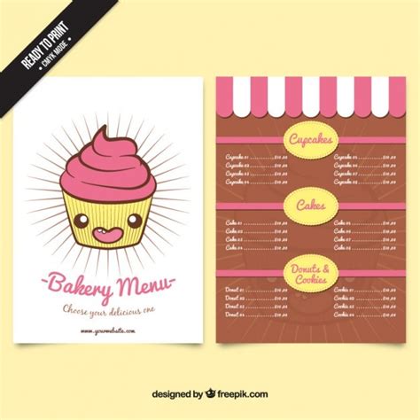 Nice Cupcake Bakery Menu Template Vector Free Download