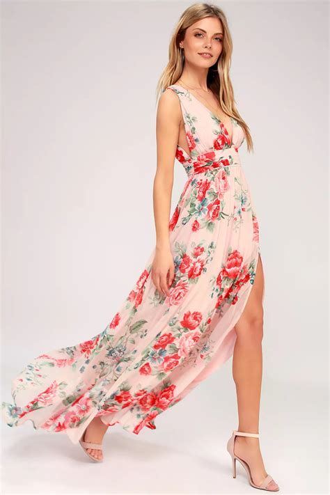 Garden Meandering Blush Floral Print Maxi Dress In 2021 Blush Maxi Dress Maxi Dress Floral