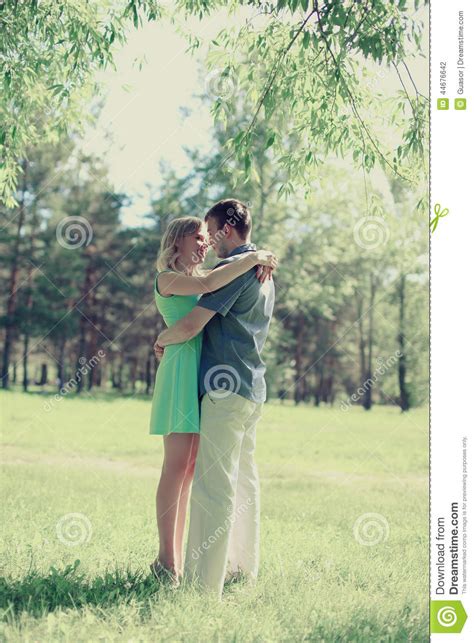 Romantic Happy Couple In Love Outdoors Enjoying Stock