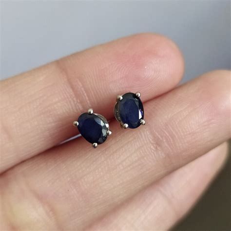 100 Natural Blue Sapphire Stud Earrings 925 Solid Sterling Etsy