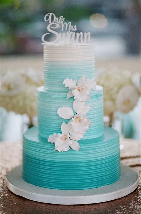 White And Turquoise Wedding Cake