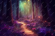 Premium Photo | Fantasy magical path through enchanted forest trees ...