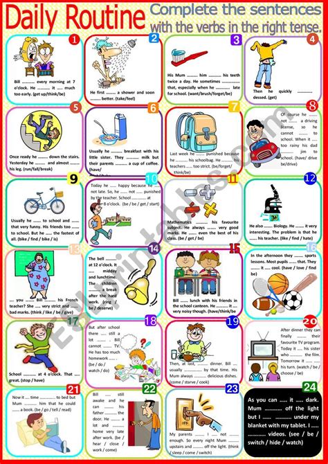 Daily Routines Verbs Worksheet Daily Routine Verbs English Esl