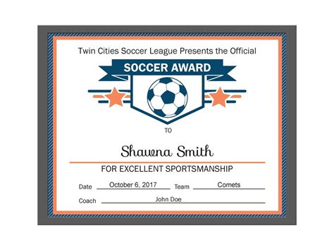 The Stunning Editable Pdf Sports Team Soccer Certificate Award Template