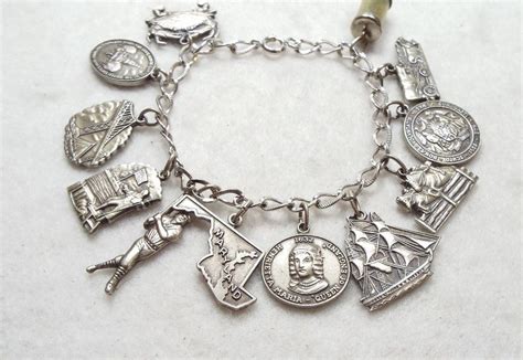 Vintage Sterling Silver Maryland Themed Charm Bracelet W 12 Charms