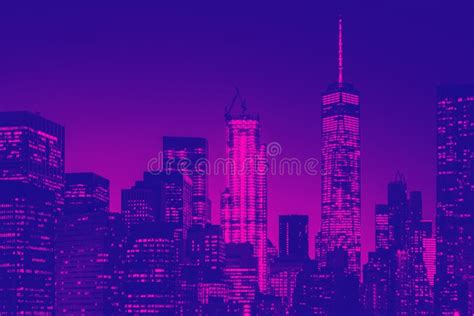 Colorful Abstract Night Lights Of New York City Downtown Skyline Stock