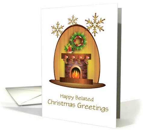 Belated Christmas Card With Stockings On Fireplacecustom Card
