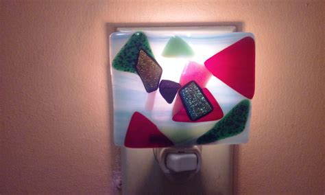 Front View Of Homemade Fused Glass Night Light With The Switch Turned