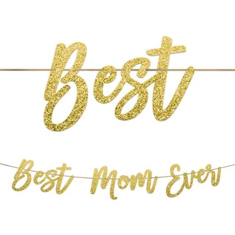Glitter Gold Best Mom Cardstock And Ribbon Letter Banner 12ft Party City