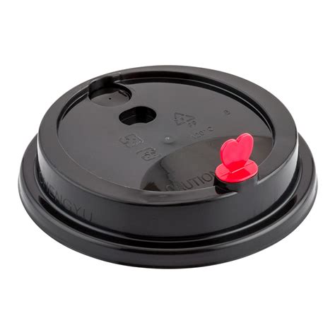 Black Plastic Coffee Cup Lid Fits 8 12 16 And 20 Oz With Red Heart