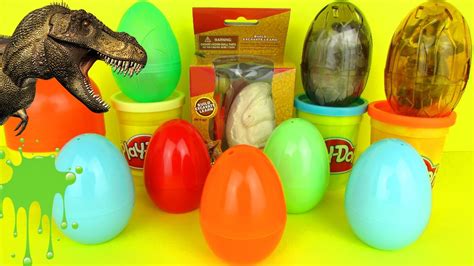 Dinosaurs Surprise Fossil Eggs Slime Play Doh T Rex Toys Youtube