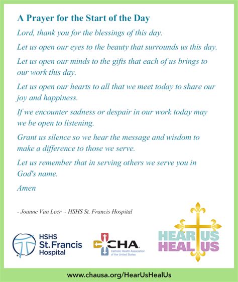 A Prayer For The Start Of The Day Shared By Hshs St Francis Hospital