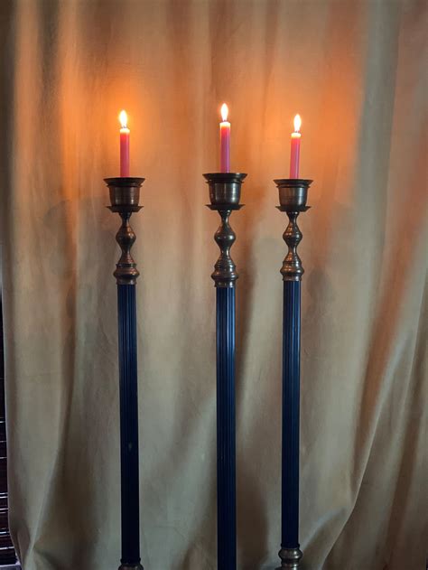 Vintage Brass Altar Candle Holders 3 Feet Tall Etsy