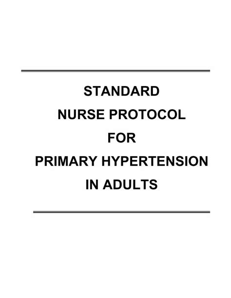 Pdf Standard Nurse Protocol For Primary Hypertension In Adults Dph