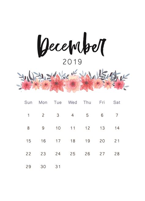 Blank December 2019 Calendar Printable Template Create Your Calendar