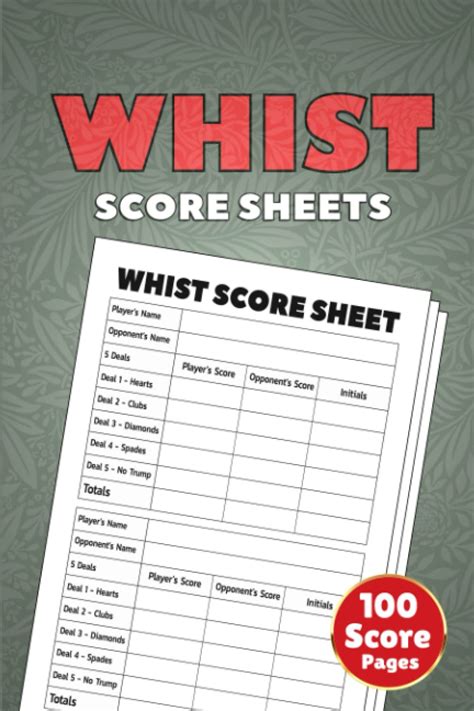 Whist Score Sheets 100 Whist Card Game Sheets Whist Score Pads Small