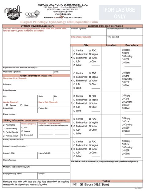 Anatomic Surgical Pathology Test Requisition Form Medical Fill Out