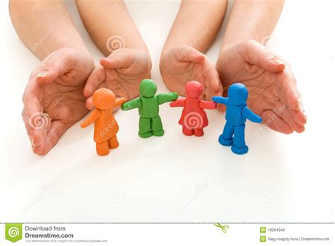 Woman And Child Hands Protecting Plasticine People Stock Photos - Image: 18204343