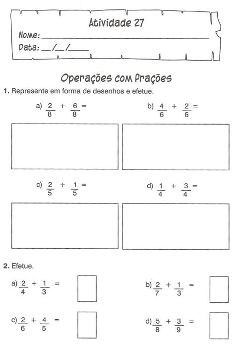 Exercícios Operações Com Frações Adição Subtração Multiplicação E Divisão