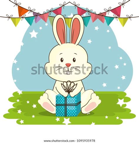 Happy Birthday Card Cute Rabbit Stock Vector Royalty Free 1095935978
