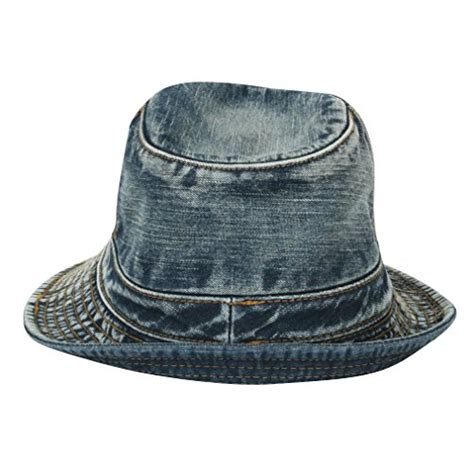 Ililily Vintage Washed Denim Cotton Classic Structured Fedora Hat