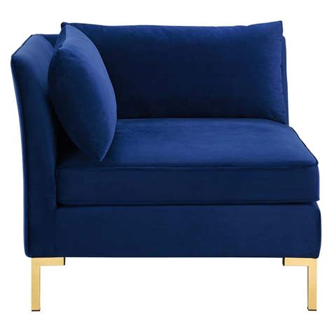 Modway Ardent Navy Velvet Sectional Corner Chair With Gold Metal Legs