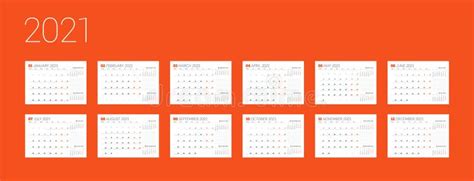 Calendar Template For 2021 Year Business Planner Stationery Design