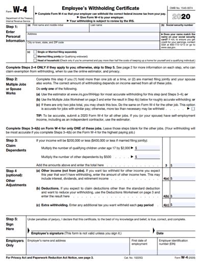 This includes changes to income tax withholding that will these changes are largely in response to the 2017 tax cuts and jobs act. Free Printable W 4 Form | W4 2020 Form Printable