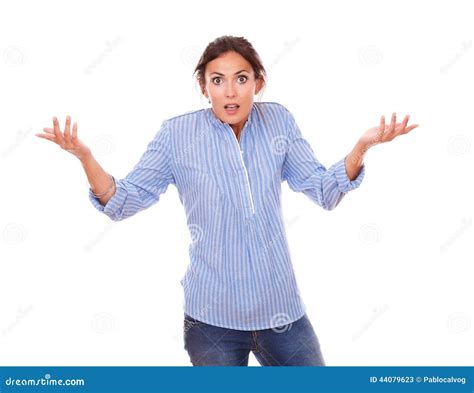 Confused Charming Woman Holding Up Her Hands Stock Image Image Of