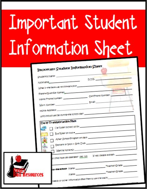 Student Information Sheet Template For Teachers Hq Printable Documents