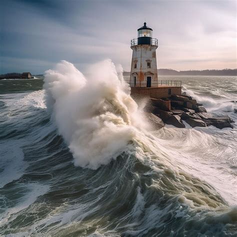 Premium Ai Image A Lighthouse Is Surrounded By Waves And A Lighthouse